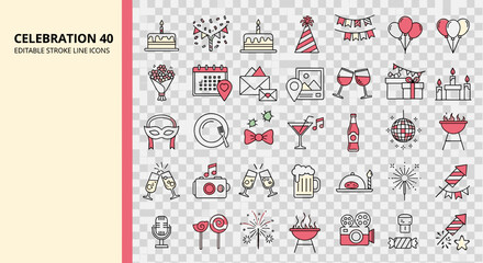 Celebration Line Icon Set for Party, Event, and Festive Design Projects