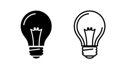 Modern Lightbulb Concept Icons - Black Silhouette and Outline Symbol for Ideas and Bright Thinking