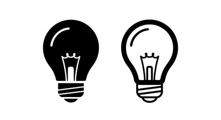 Creative Idea Lightbulb Icon Set - Solid and Outline Designs for Innovation and Solution Concepts