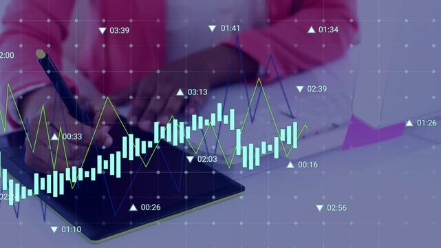 Animation of digital data processing over writing person