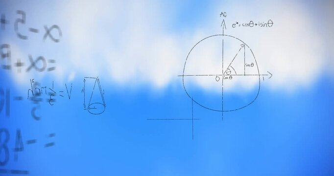 Animation of handwritten mathematical formulae over data processing background