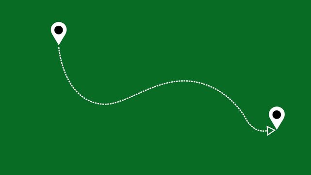 Two location pins connected by a dashed line animated on background. location pins connected by a dashed line,4k video