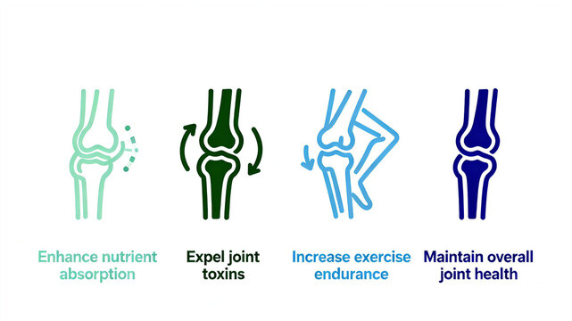 The absorption and toxin icons enhance nutrient absorption, eliminate joint toxins, improve exercise endurance, and maintain joint health, suitable for joint maintenance scenarios.
