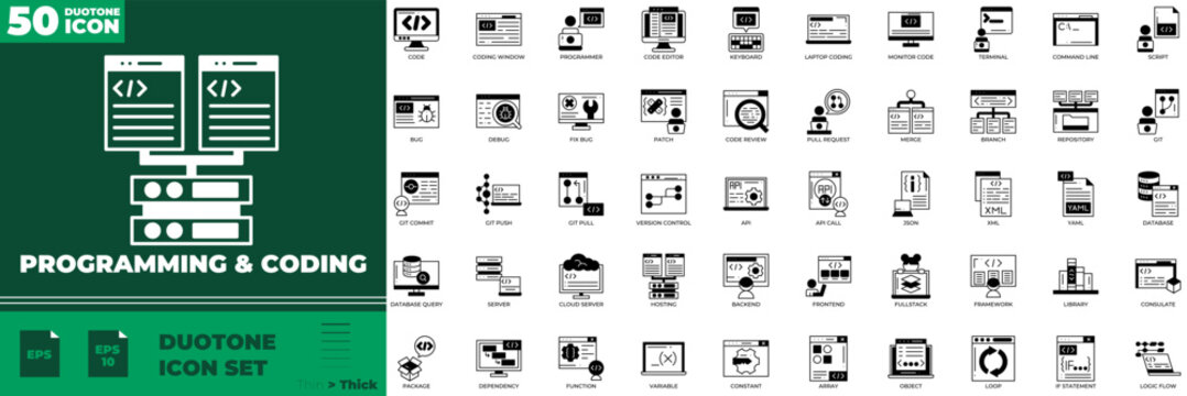 Programming And Coding Duotone Editable Icons set