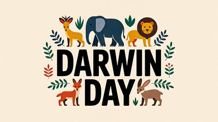 Fototapeta premium Darwin day celebration illustration with animals and nature 