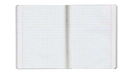 Clean graph paper notebook spread isolated on transparent background