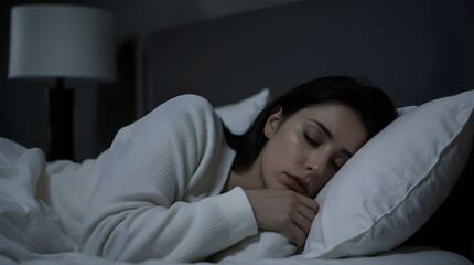 Anxiety and insomnia concept with worried woman at night