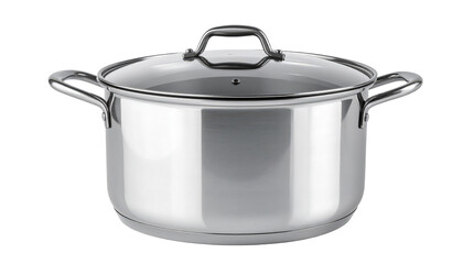 Stainless Steel Stock Pot With Glass Lid Isolated On Transparent Background For Cooking Kitchenware And Food Preparation Concepts Modern Design
