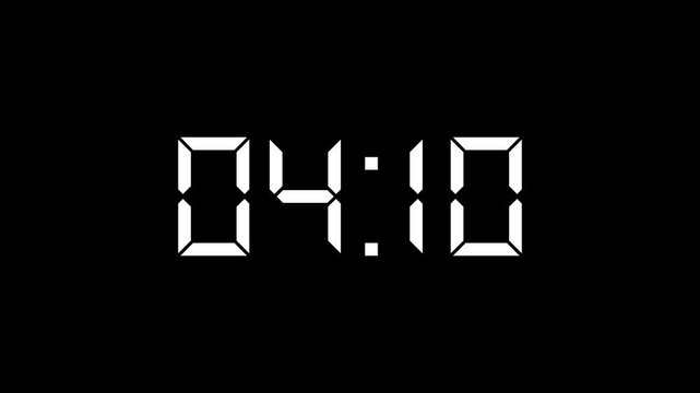 Countdown timer animation of 5 minutes on transparent background with alpha channels, 5 minutes countdown timer animation, countdown video.