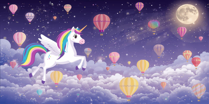 A fairy tale princess and characters celebrate with an Easter bunny and reindeer in a snowy winter night illustration featuring a star-filled moonlit sky for a festive Christmas holiday card design