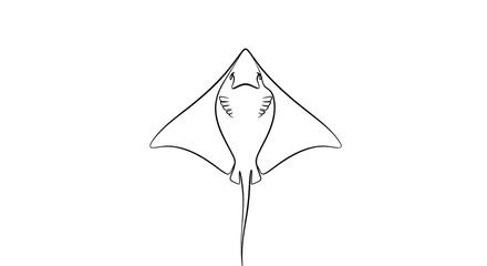 Minimalist Stingray Silhouette Line Art Isolated on White Background