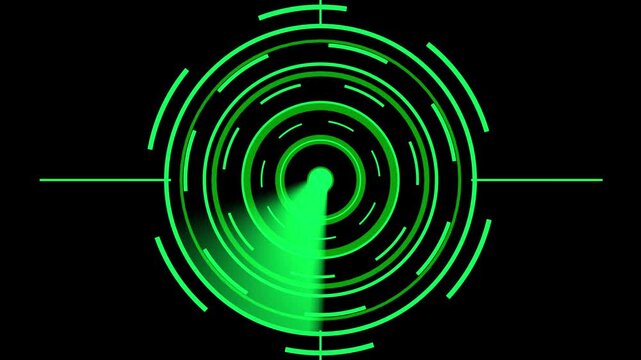 Digital Radar Screen with World Map and HUD Elements animation on the black background.