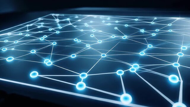 Close-up of a minimalist holographic interface with subtle white lines and glowing nodes, gently pulsing, clean tech aesthetic.