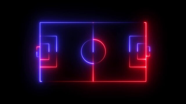 Animation of neon sports stadium on black background with neon blue line animation on black background, Animation of neon sports stadium ,neon lights match football isometric field video animation