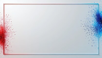 Vibrant red and blue particle frame on white background