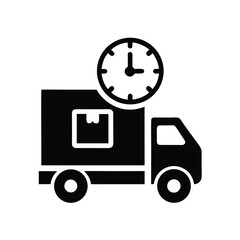 Commercial Delivery Truck Icon with Parcel and Time Symbol for Quick Shipping and Logistics Business Design