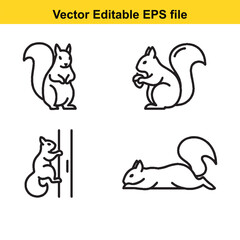  Squirrel vector icons set editable eps black and white line art