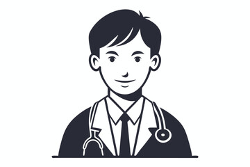 Fototapeta premium Specialist Doctor Avatar Icon with Stethoscope Line Art Illustration