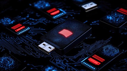 usb drive with american flag on circuit board