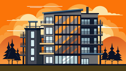 Modern apartment building at sunset Vector