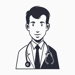 Obraz premium Professional Hospital Staff Avatar Icon with Stethoscope in Outline Art