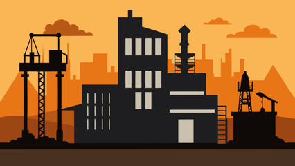 Fototapeta premium Industrial complex at sunset Vector