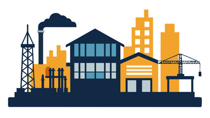 Naklejka premium Industrial cityscape with active factory Vector