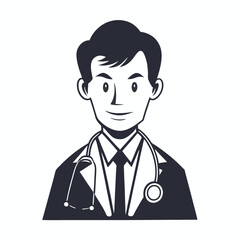 Fototapeta premium Vector Physician Avatar with Stethoscope in Minimalist Line Art Style