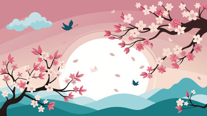 Cherry blossoms under moonlight Vector