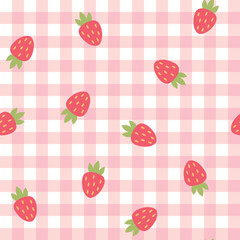 Checkered background with strawberries