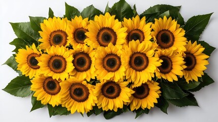 Bright Sunflower Bouquet on White Background