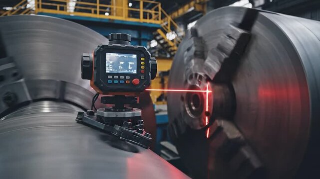 maintenance technical safety optimization concept. Industrial machinery with large cylindrical components in a factory setting.