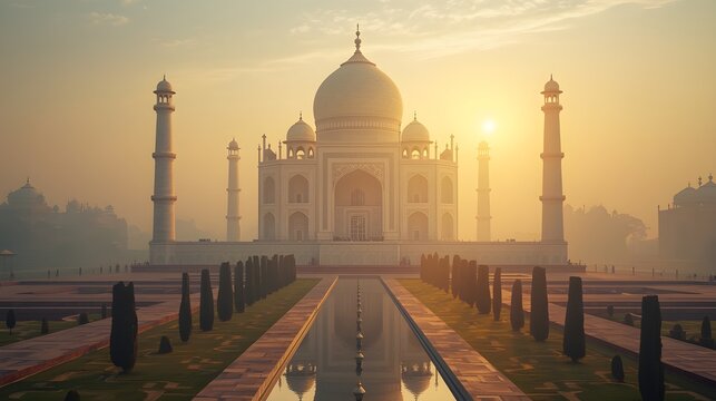 taj mahal at sunset background
