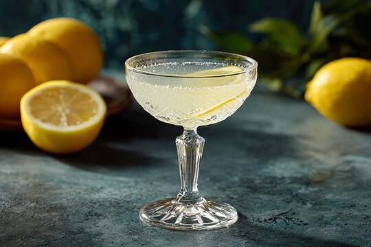 Lemon drop cocktail  a refreshing blend of vodka, triple sec, and zesty lemon juice in a coupette