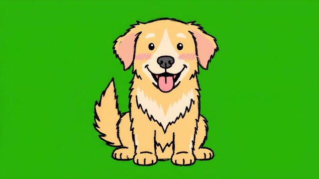 Happy Golden Retriever Dog Cartoon Smiling on Green Background.