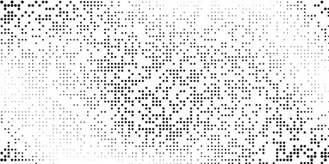 Black halftone wave background. Abstract grainy fluid texture. Dotted curved dot flow wallpaper. Grit swoosh overlay element for poster, banner, brochure, flyer, leaflet, template. Vector backdrop