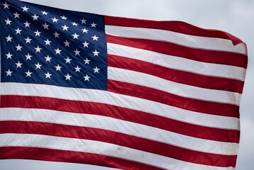 United States national flag waving in the wind on a cloudy day