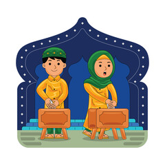 Muslim Man & Woman Man Donate to the Mosque Charity Box