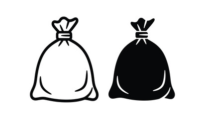 Black and white trash bags icon set in simple line art style © ARSM D