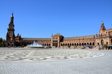 Seville, Spain 03.28.2019: Plaza de Espana or Spain Square in Seville, Andalusia, Spain