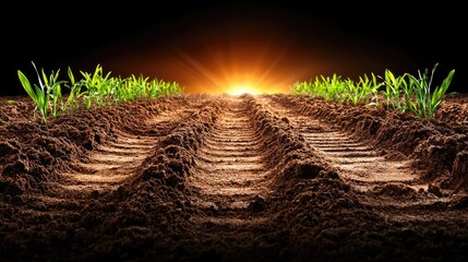 Sprouting Cornfield at Sunset