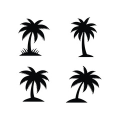 Set of four stylized black palm tree silhouettes on small, isolated island bases