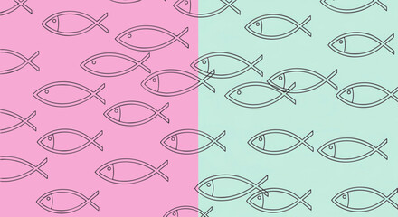 Seamless pink green ichthys fish pattern