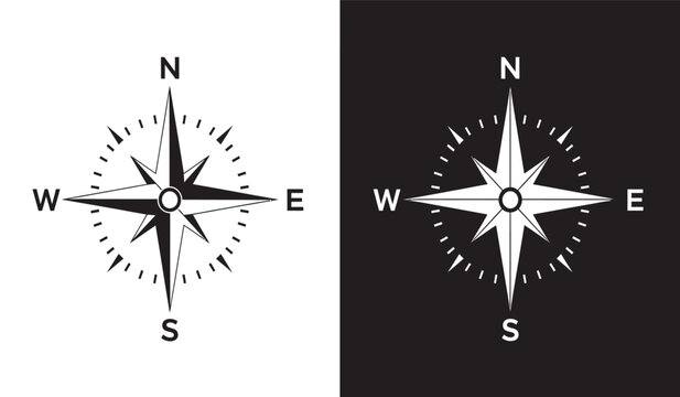 Compass navigation symbol with north south east and west direction for travel and map