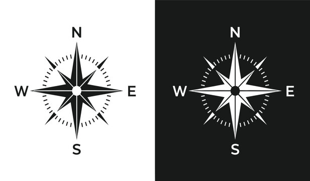 Compass navigation symbol with north south east and west direction and for travel and orientation