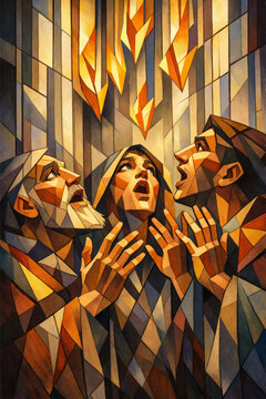 Pentecost Cubist Pentecost Scene with Tongues of Fire