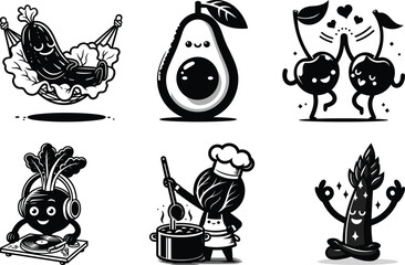Complete veggie life silhouette bundle set with scalable vector graphics