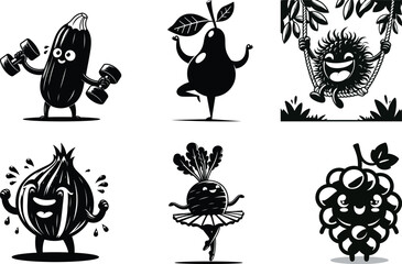 Creative veggie life silhouette bundle set with stylized vegetable outlines