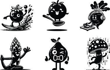 Crisp veggie life silhouette bundle set for high definition printing on stationery