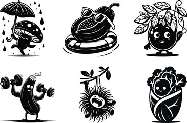 Fine line veggie life silhouette bundle set for delicate embroidery patterns